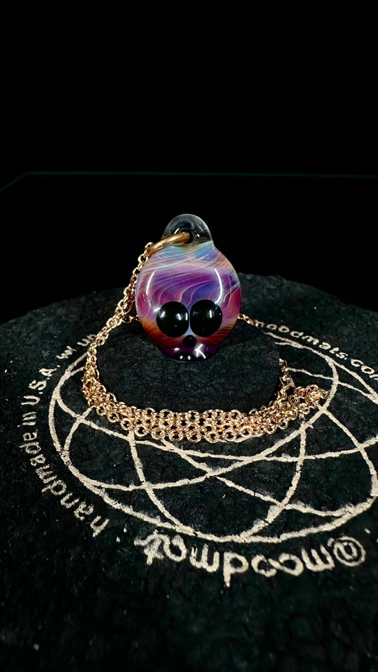 Amber Purple Skull Necklace w/ UV Eyes