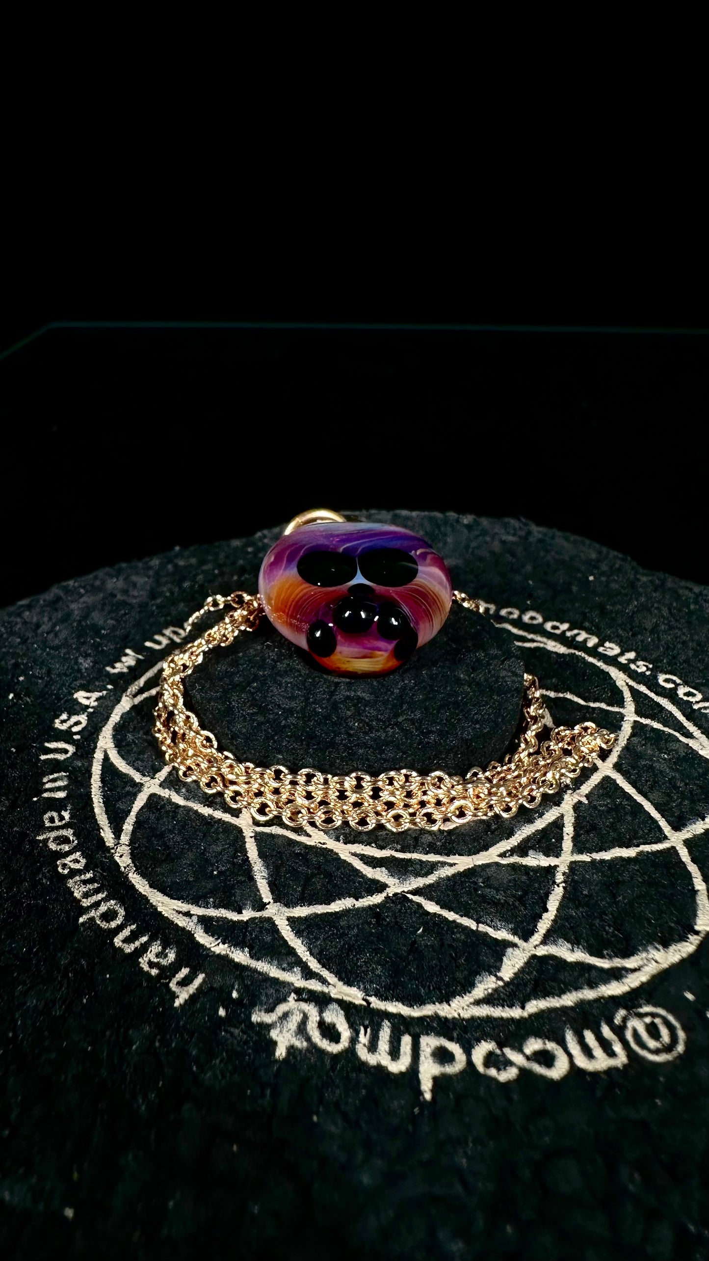 Amber Purple Skull Necklace w/ UV Eyes