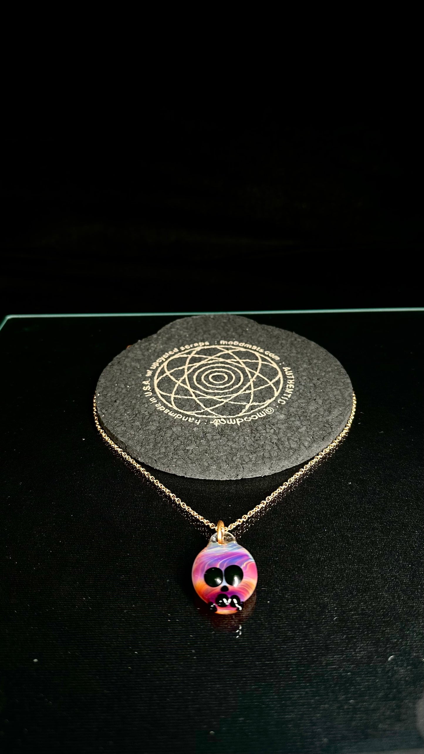 Amber Purple Skull Necklace w/ UV Eyes