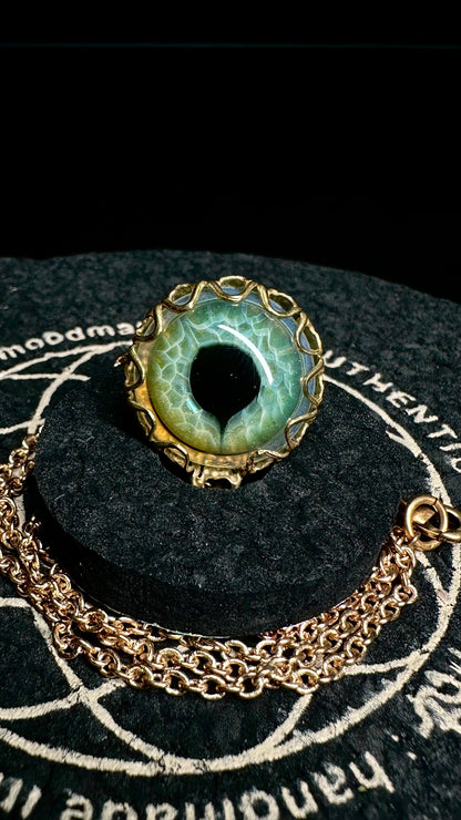 UV Green Dragon Eye Pendant w/ Necklace