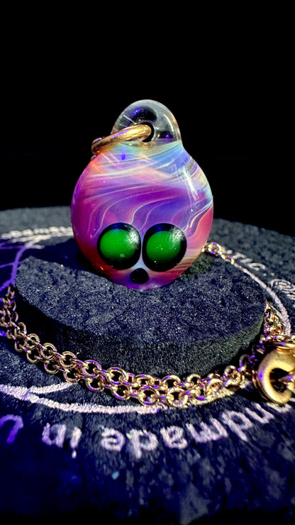 Amber Purple Skull Necklace w/ UV Eyes