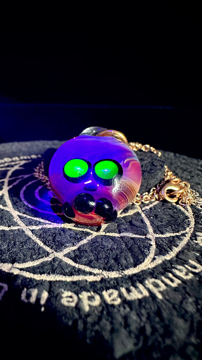 Amber Purple Skull Necklace w/ UV Eyes